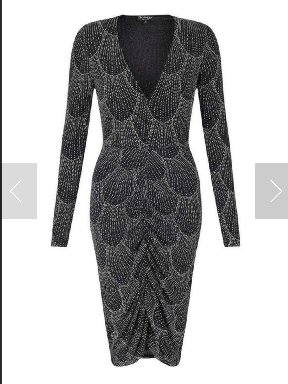 Miss Selfridge Long Sleeve Metallic Beaded Dress with Center Ruching, US 8